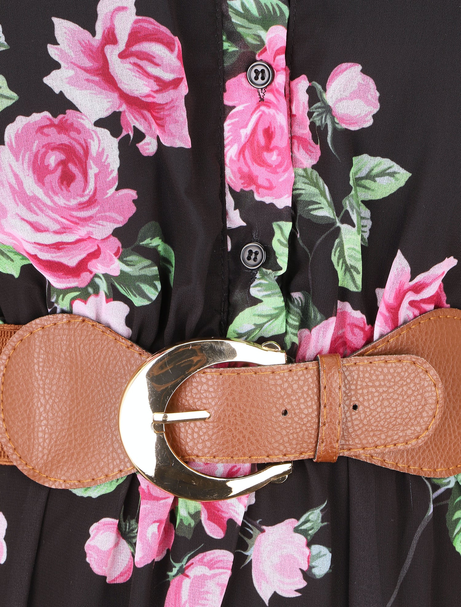 Robe élastiquée à imprimé fleuri - Noir - 3