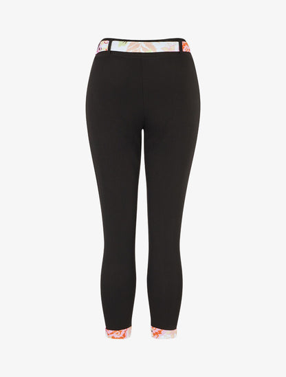 Pantalon slim taille haute à revers fleuri - Noir/blanc - 2