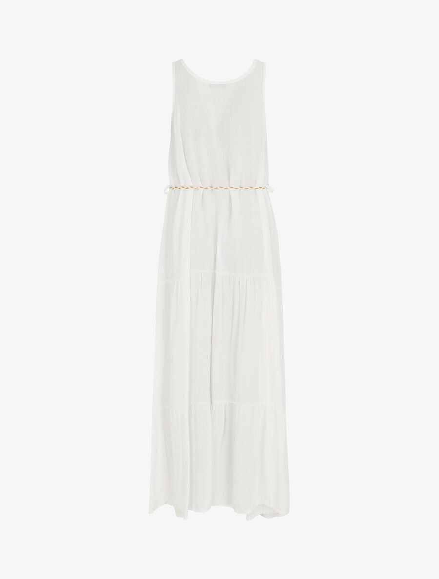 Robe longue bohème sans manches col en crochet - Blanc - 2