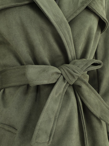 Trench long uni en suédine - Kaki - 3