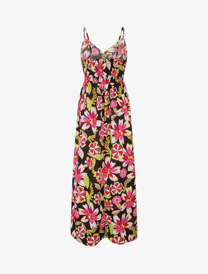 Robe longue imprimé fleurs des îles - Noir - 2