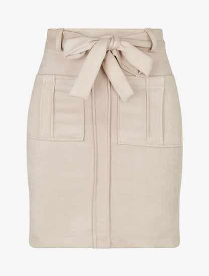 Jupe courte en suédine à poches plaquées - Beige - 1