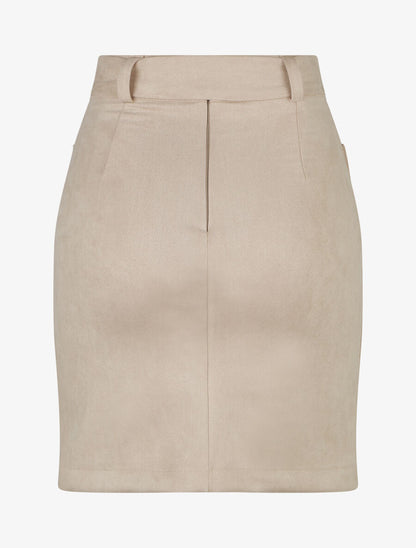 Jupe courte en suédine à poches plaquées - Beige - 2