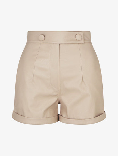 Short en simili à revers - Beige - 1
