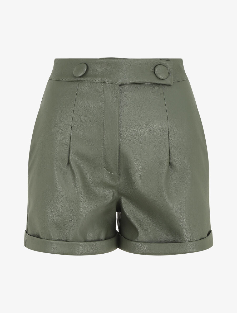 Short en simili à revers - Kaki - 5