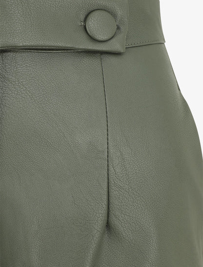 Short en simili à revers - Kaki - 3