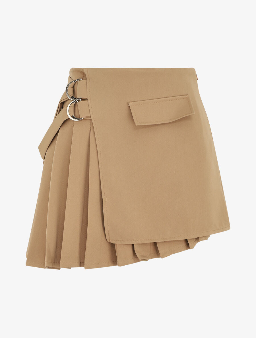 Jupe plissée effet portefeuille - Camel - 5