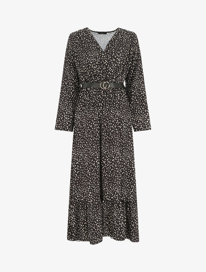 Robe longue à imprimé moucheté - Noir - 1