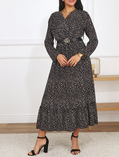 Robe longue à imprimé moucheté - Noir - 4