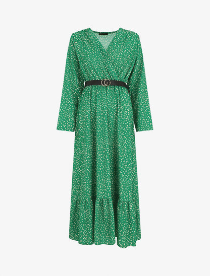 Robe longue à imprimé moucheté - Vert - 1