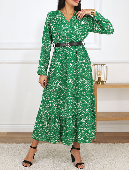 Robe longue à imprimé moucheté - Vert - 4