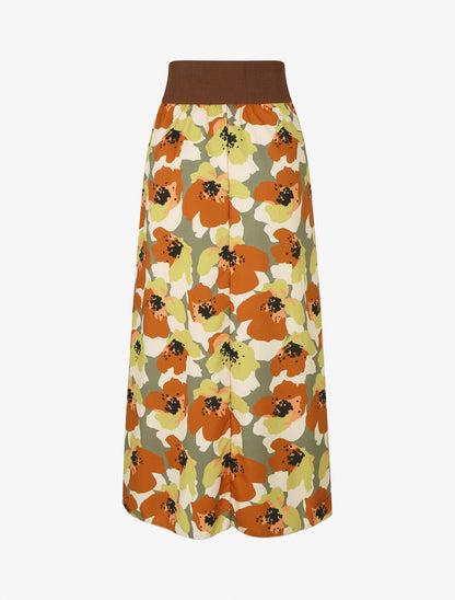 Jupe longue à imprimé fleurs abstraites - Kaki - 2