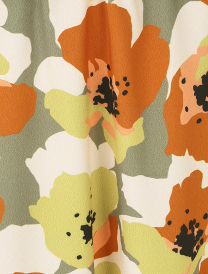 Jupe longue à imprimé fleurs abstraites - Kaki - 3