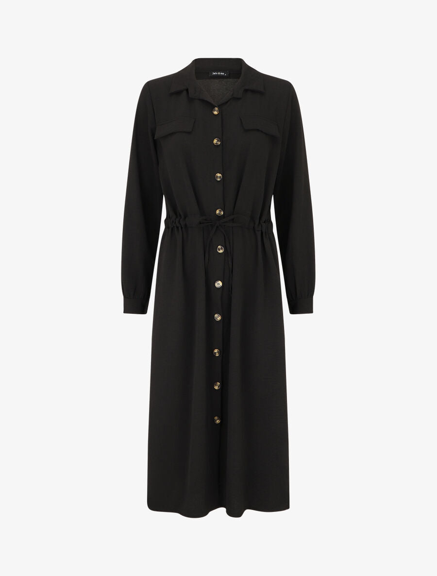 Robe longue fluide boutonnée - Noir - 1