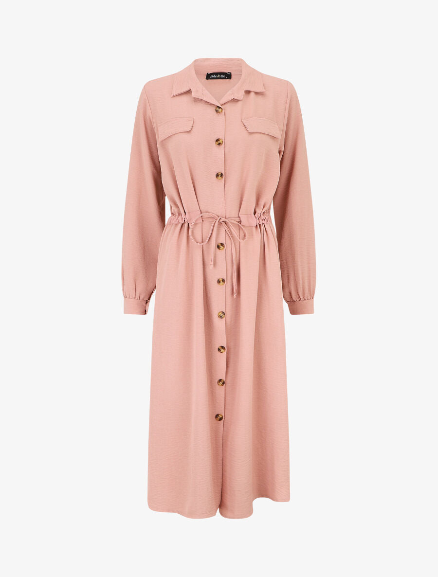 Robe longue fluide boutonnée - Vieux rose - 1