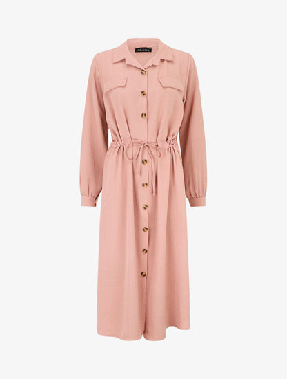 Robe longue fluide boutonnée - Vieux rose - 1