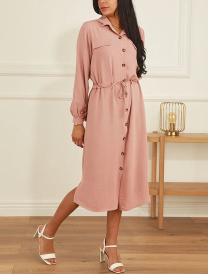 Robe longue fluide boutonnée - Vieux rose - 4