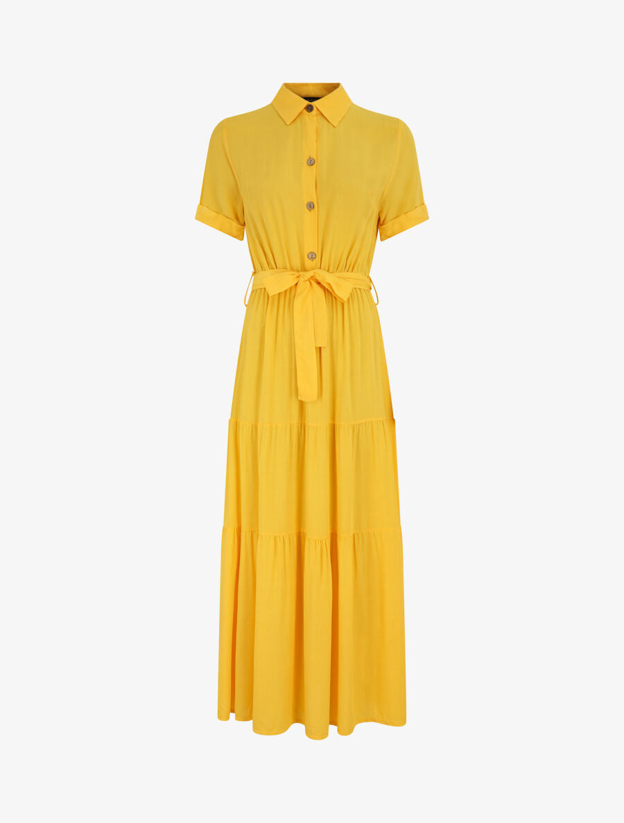Robe longue unie style chemise - Jaune - 1