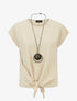 Top uni à noeud et manches courtes - Beige - 1