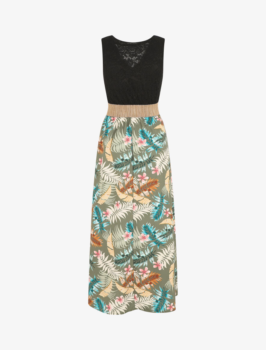 Robe longue à bustier en dentelle - Kaki - 2