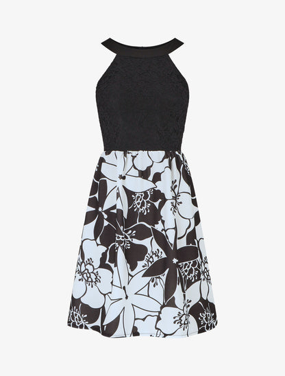 Robe évasée sans manches imprimé floral - Noir - 4
