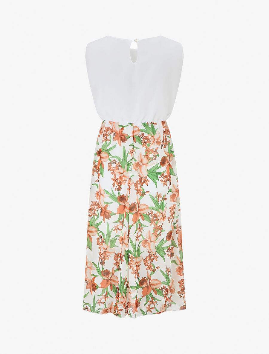 Robe longue sans manches en voile imprimé orchidées - Blanc - 2