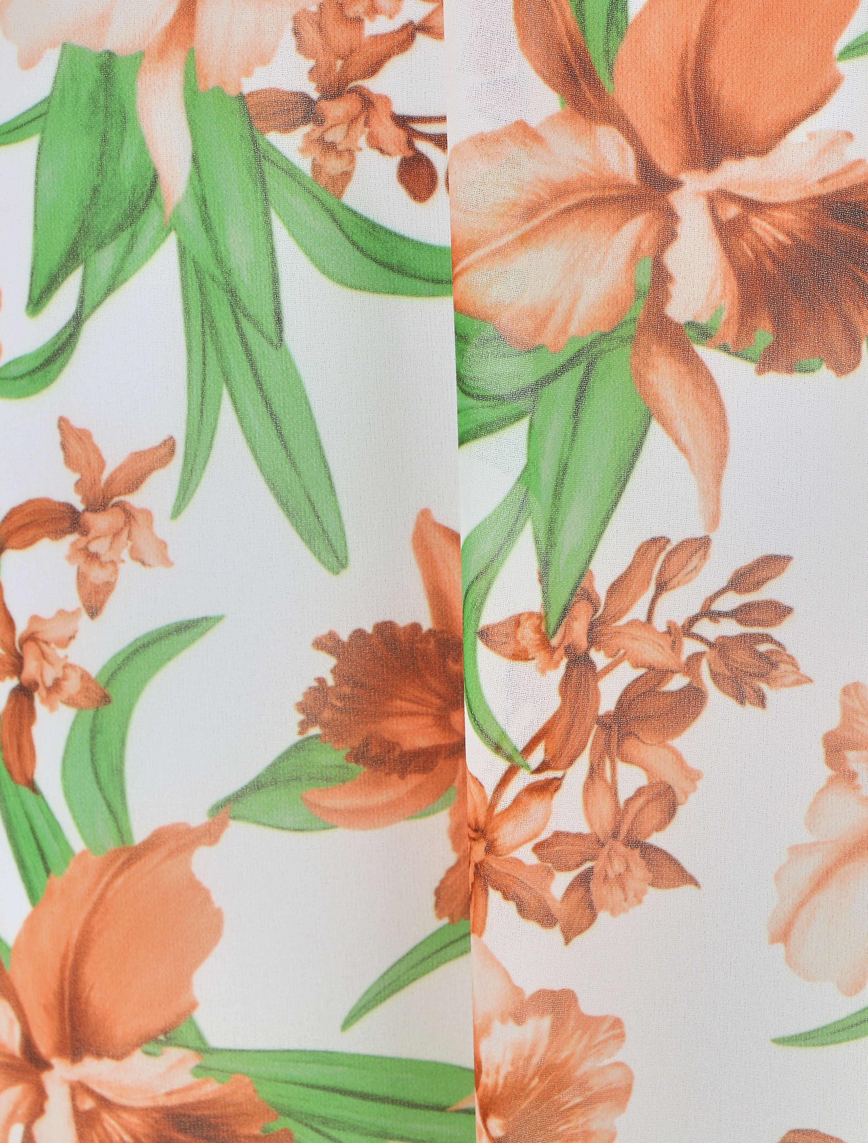 Robe longue sans manches en voile imprimé orchidées - Blanc - 3