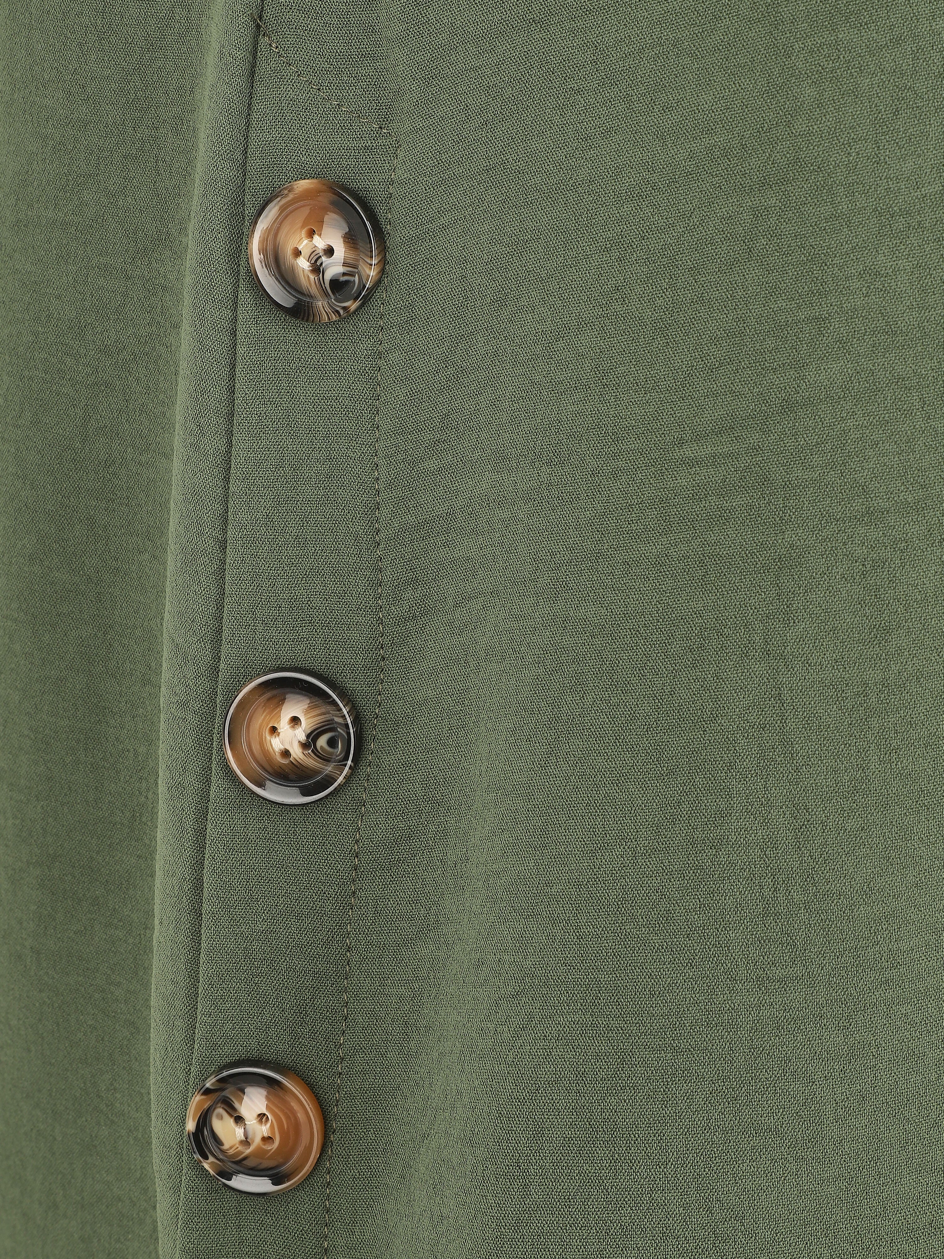 Top fluide uni boutonné à manches courtes - Kaki - 3