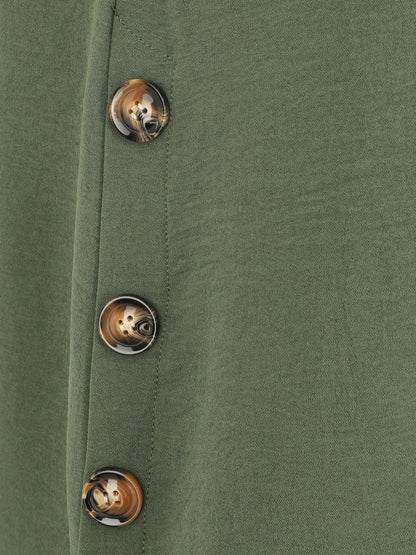 Top fluide uni boutonné à manches courtes - Kaki - 3