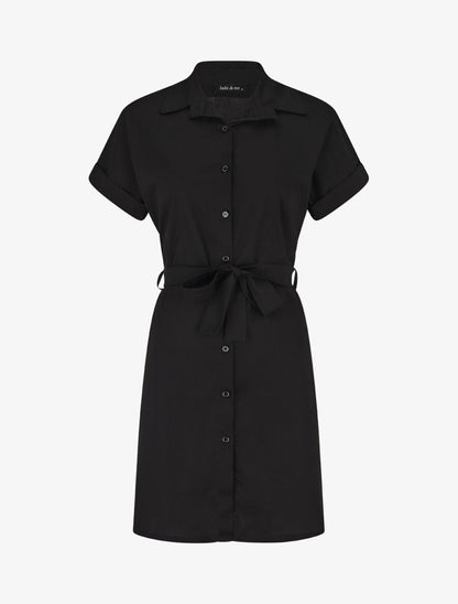 Robe chemise courte unie manches courtes - Noir - 1