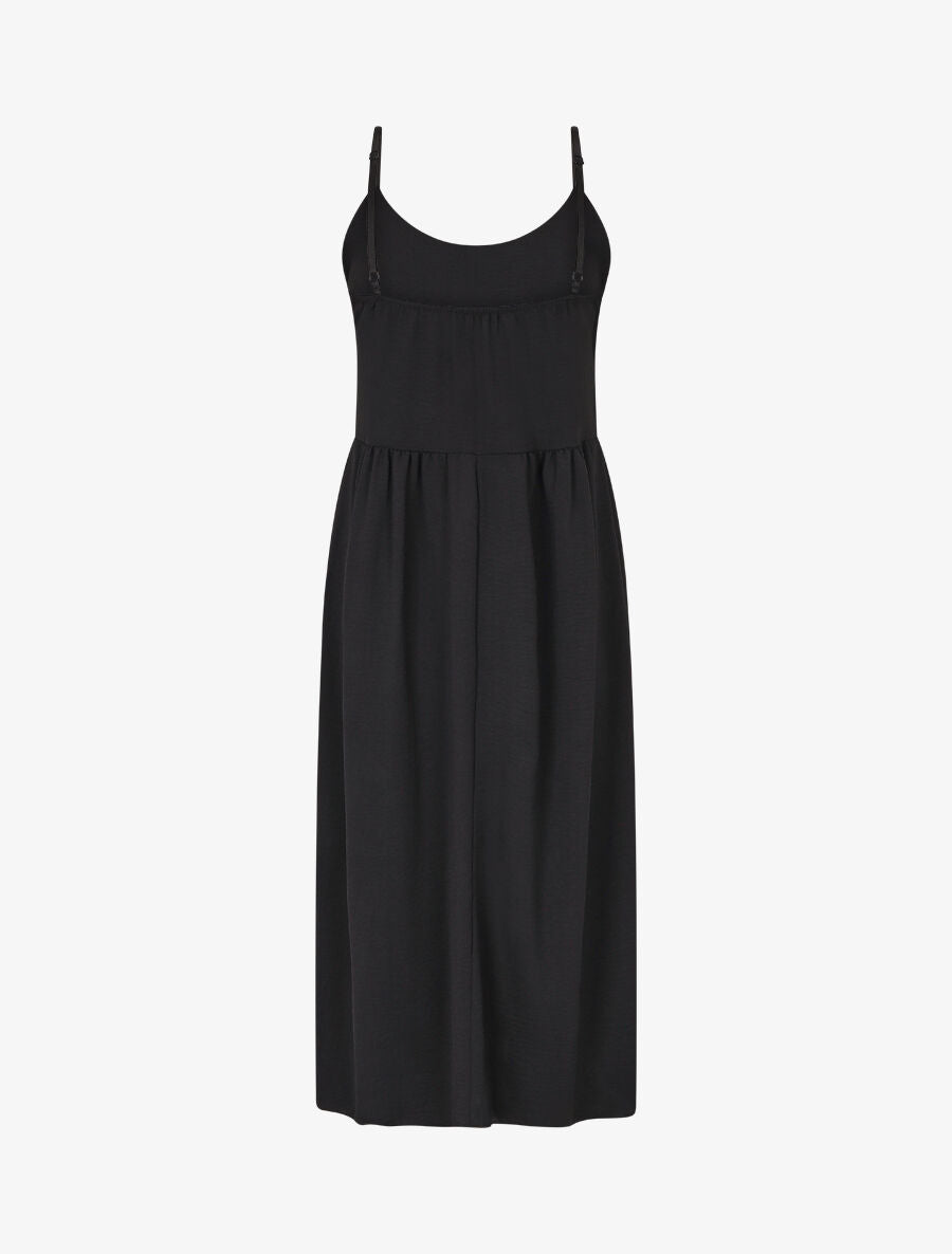 Robe longue boutonnée unie à fines bretelles - Noir - 2