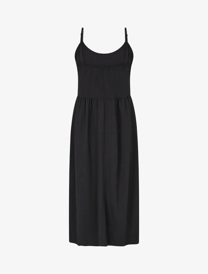 Robe longue boutonnée unie à fines bretelles - Noir - 2