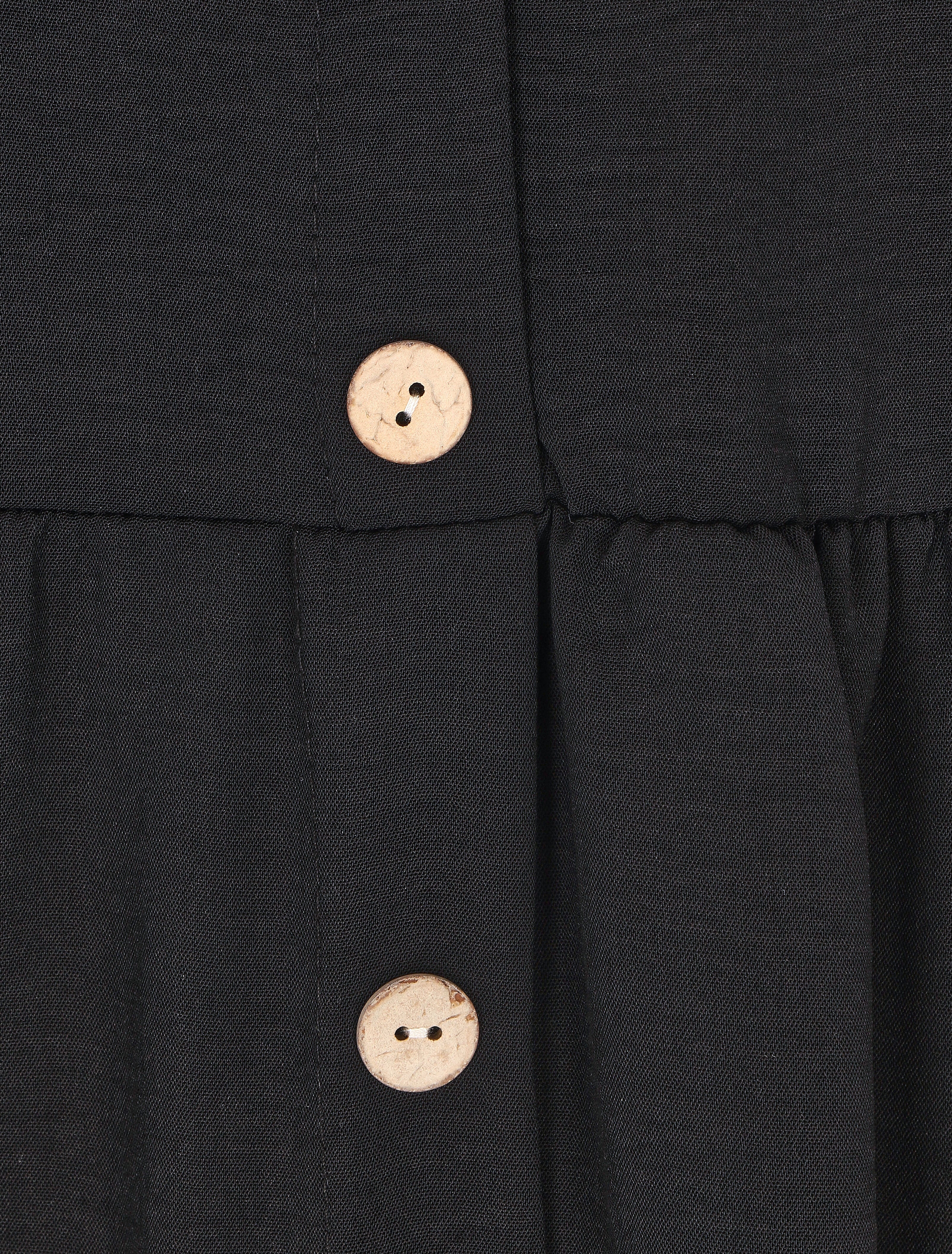 Robe longue boutonnée unie à fines bretelles - Noir - 3