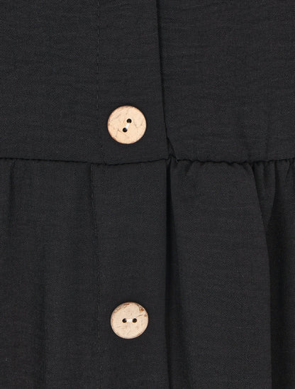 Robe longue boutonnée unie à fines bretelles - Noir - 3