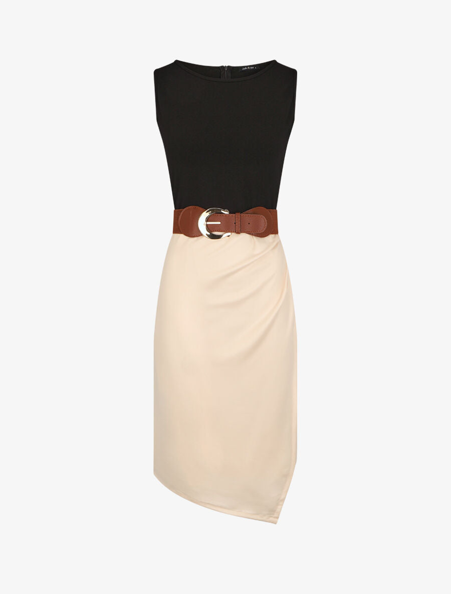 Robe ajustée style portefeuille sans manches - Beige - 1