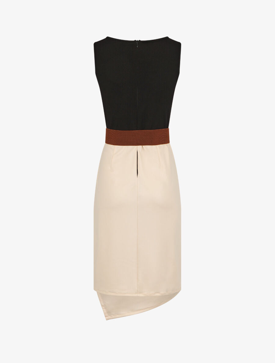 Robe ajustée style portefeuille sans manches - Beige - 2