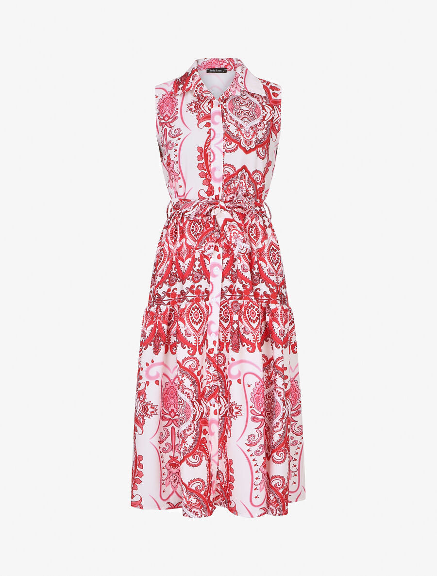 Robe longue évasée à imprimé fleuri - Rouge - 1