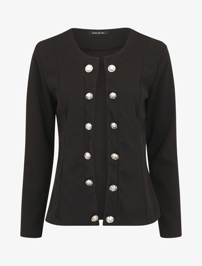 Veste droite boutonnée unie - Noir - 5