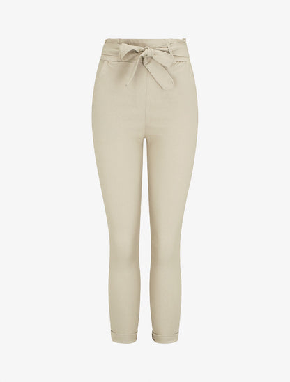 Pantalon paper bag slim taille haute - Beige - 5