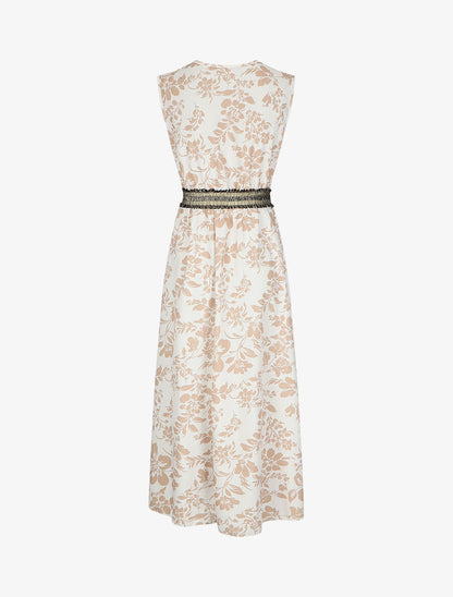 Robe longue imprimé fleuri à taille élastiquée irisée - Beige - 2