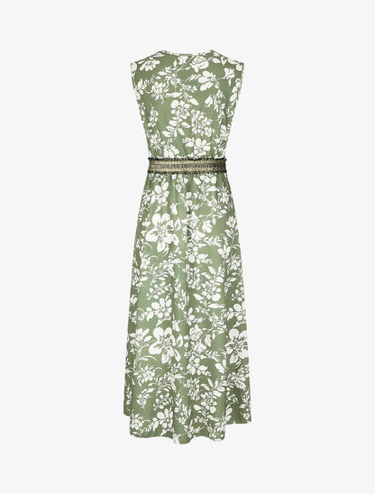 Robe longue imprimé fleuri à taille élastiquée irisée - Kaki - 2