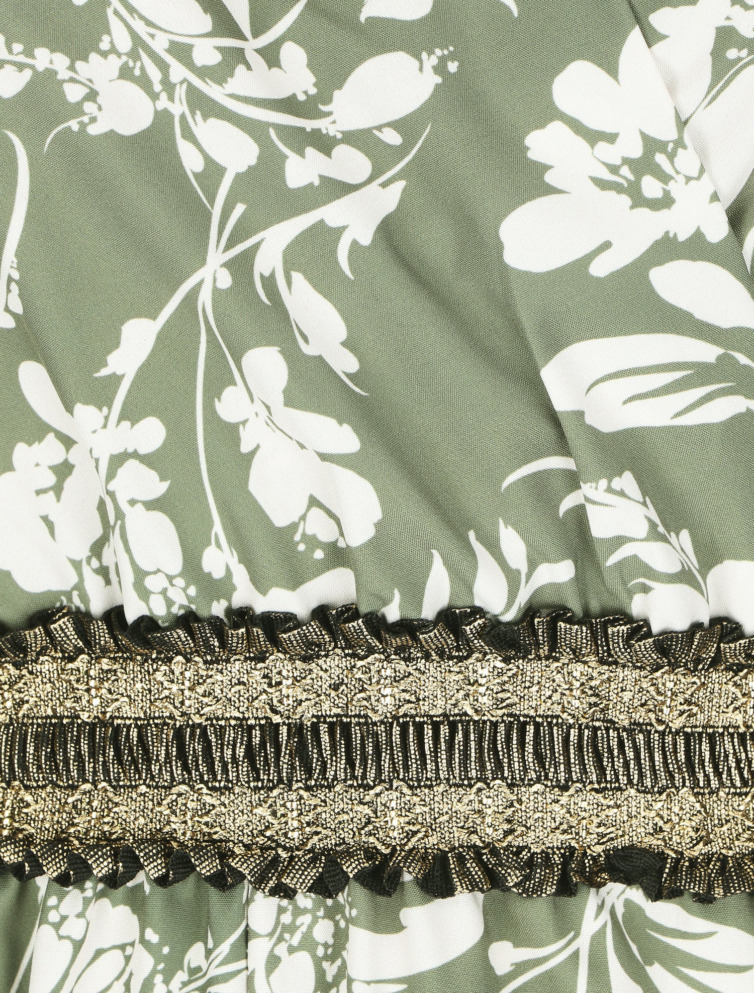 Robe longue imprimé fleuri à taille élastiquée irisée - Kaki - 3