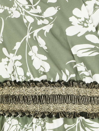 Robe longue imprimé fleuri à taille élastiquée irisée - Kaki - 3