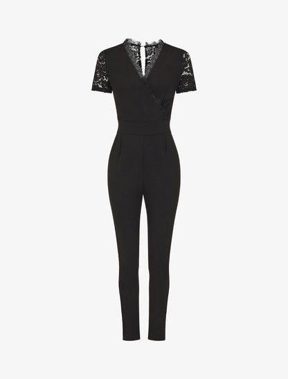 Combinaison manches courtes et dentelle - Noir - 7