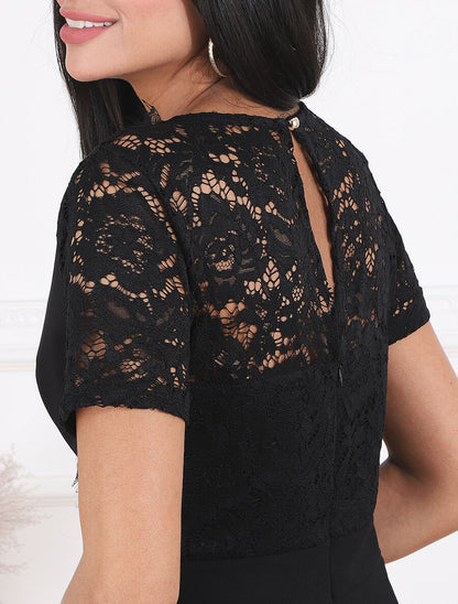 Combinaison manches courtes et dentelle - Noir - 6