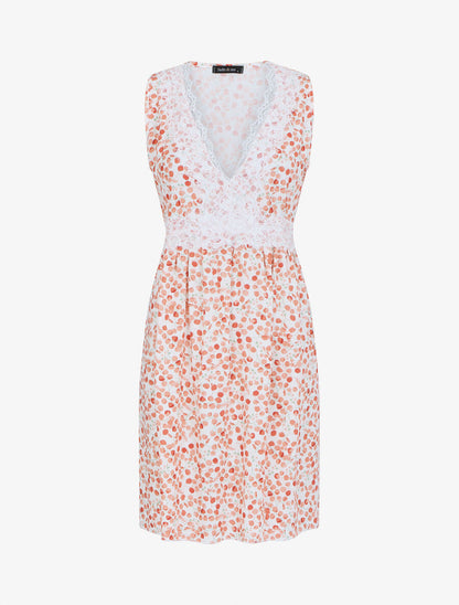 Robe mi-longue sans manches motif feuilles - Rose pêche - 1
