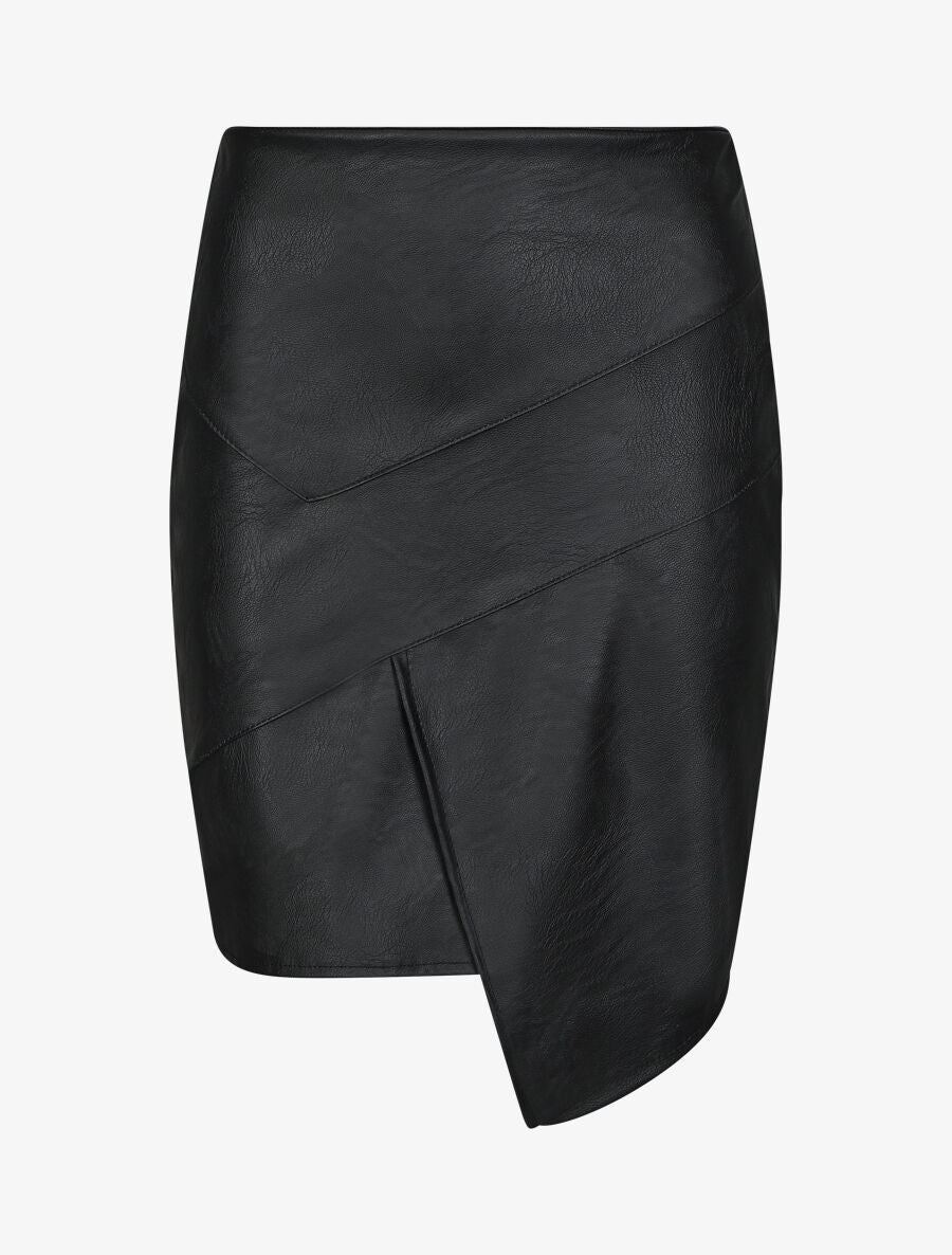 Jupe courte asymétrique en simili - Noir - 1