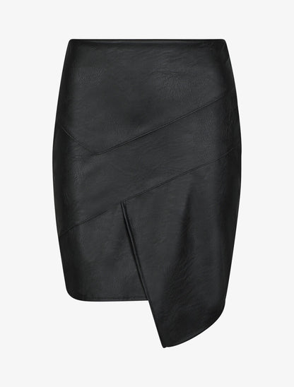 Jupe courte asymétrique en simili - Noir - 1
