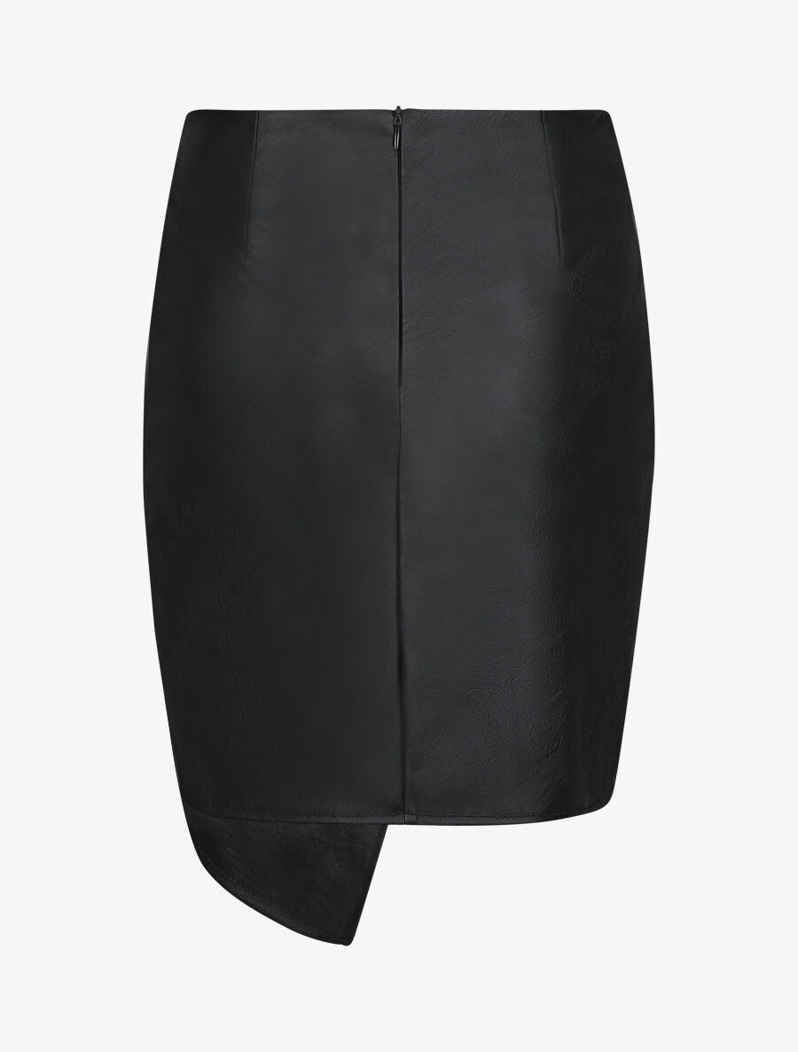 Jupe courte asymétrique en simili - Noir - 2