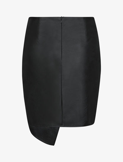 Jupe courte asymétrique en simili - Noir - 2